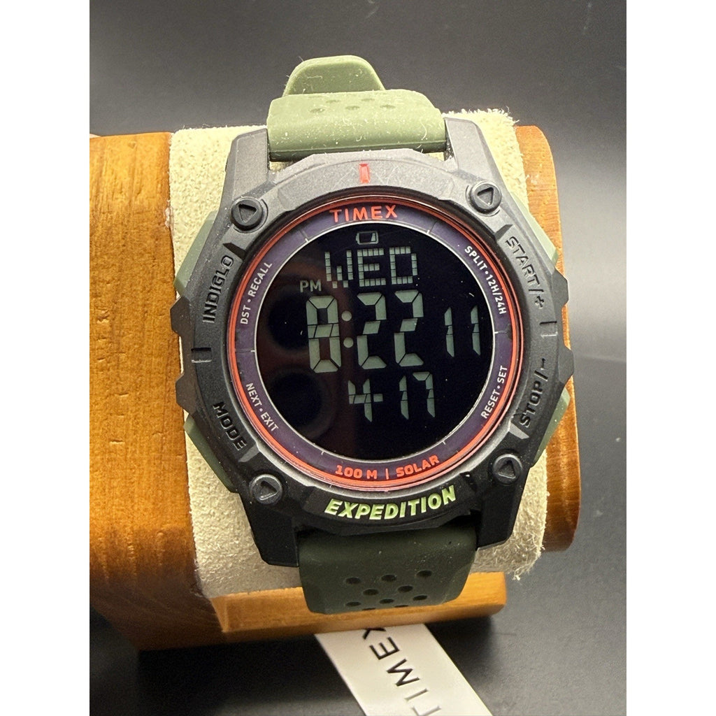 Timex Expedition Solar Powered Digital Watch Green Strap 100M TW4B33700 NWT