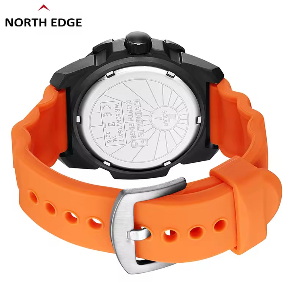 North Edge Evoque 2 Solar Powered Watch - Brand New In Box - Orange & Black Band