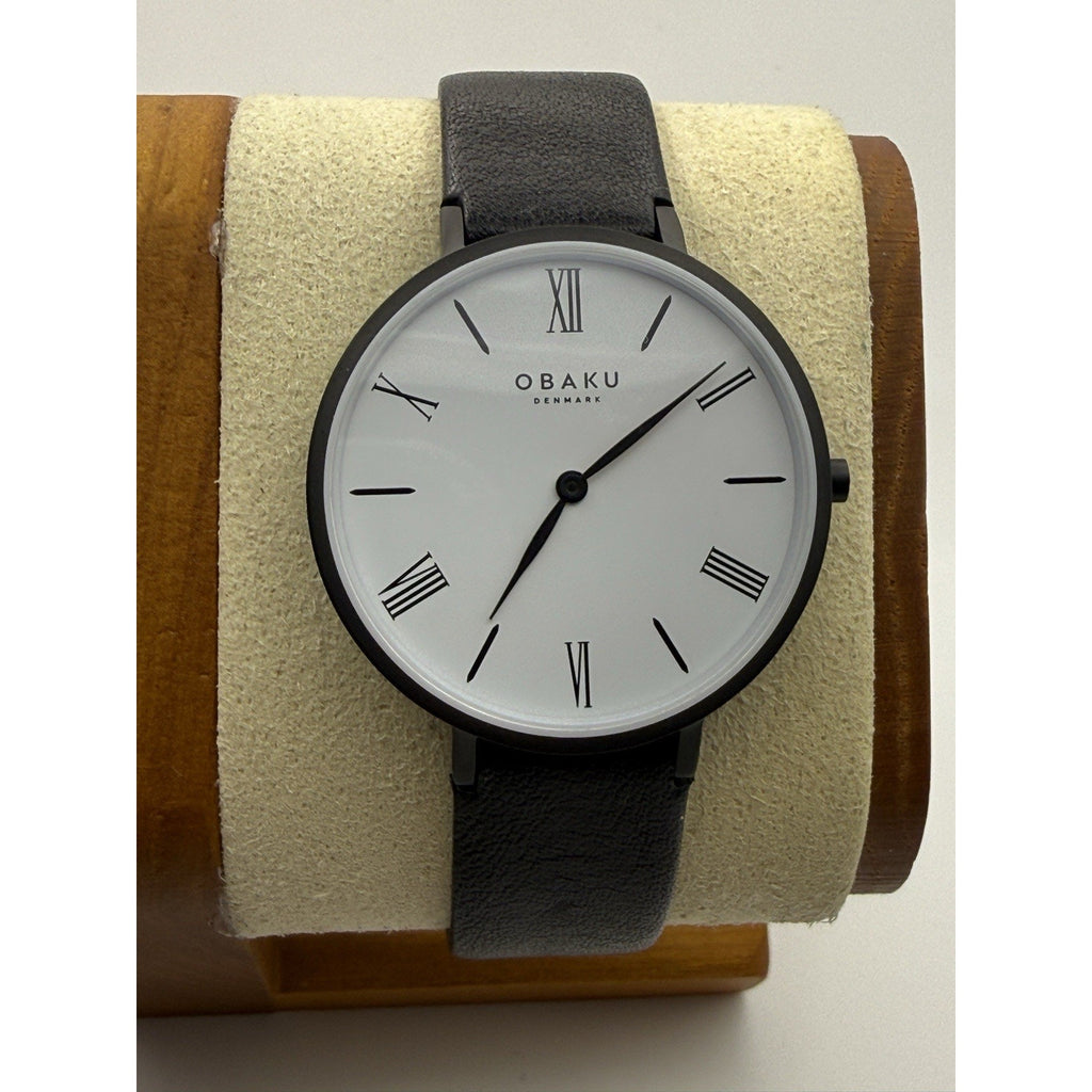 Obaku Denmark Folie Ebony Men's Watch White Dial Black Leather Sapphire V283 NWT