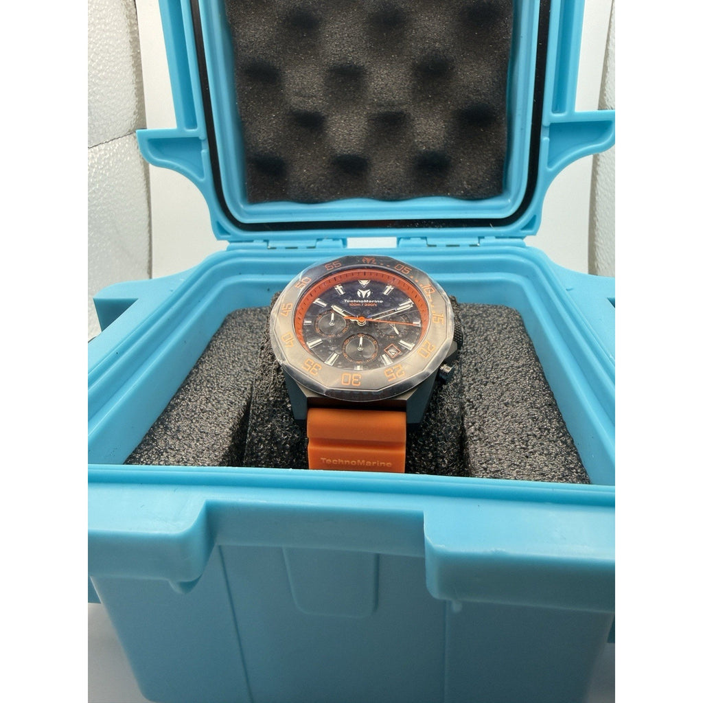 TechnoMarine Mare Vivo TM-225076 Chronograph Orange Silicone Black Dial Watch