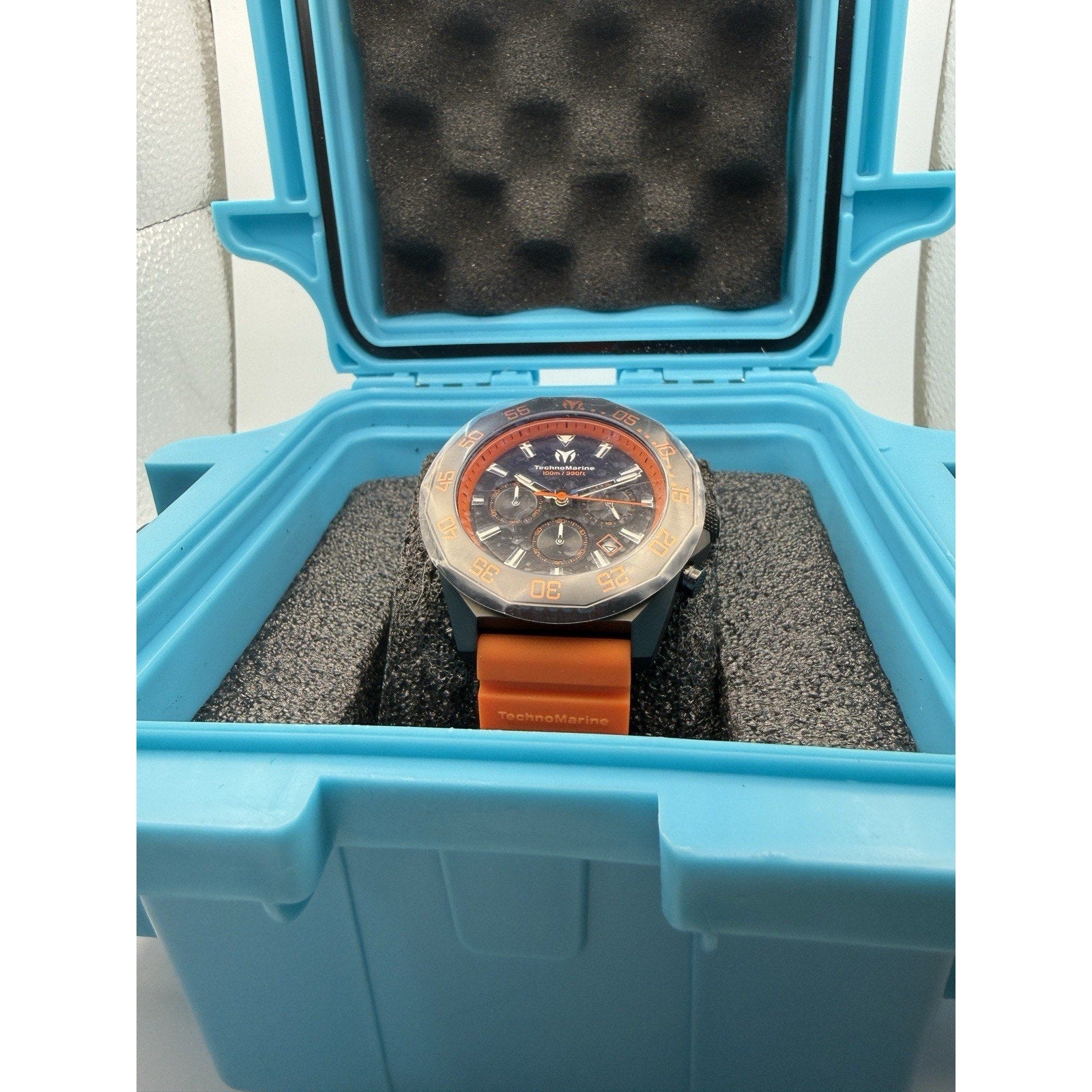 TechnoMarine Mare Vivo TM-225076 Chronograph Orange Silicone Black Dial Watch