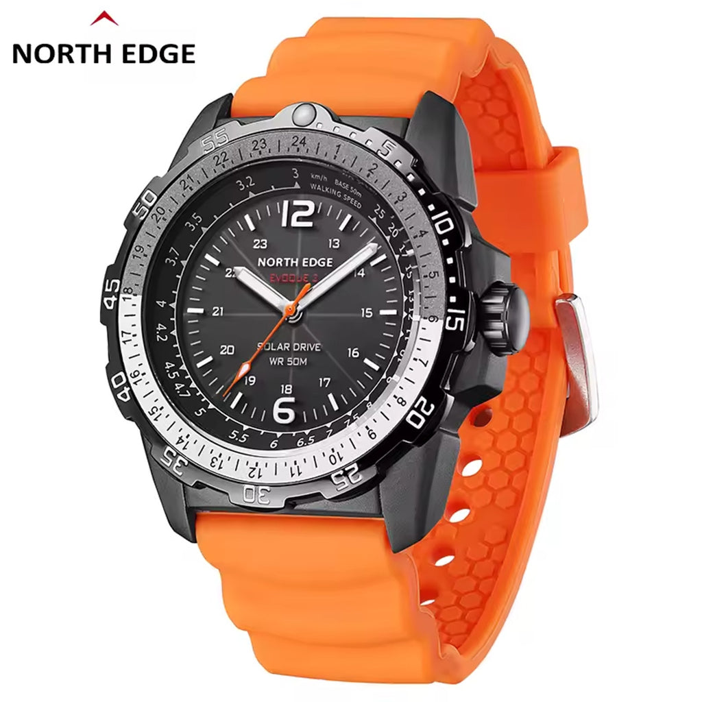 North Edge Evoque 2 Solar Powered Watch - Brand New In Box - Orange & Black Band