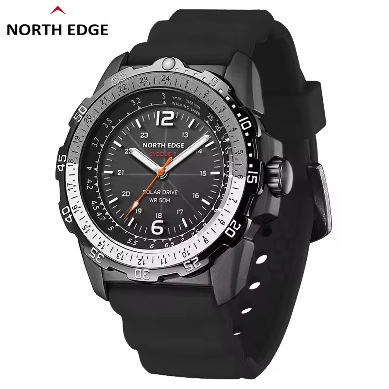 North Edge Evoque 2 Solar Powered Watch - Brand New In Box - Orange & Black Band