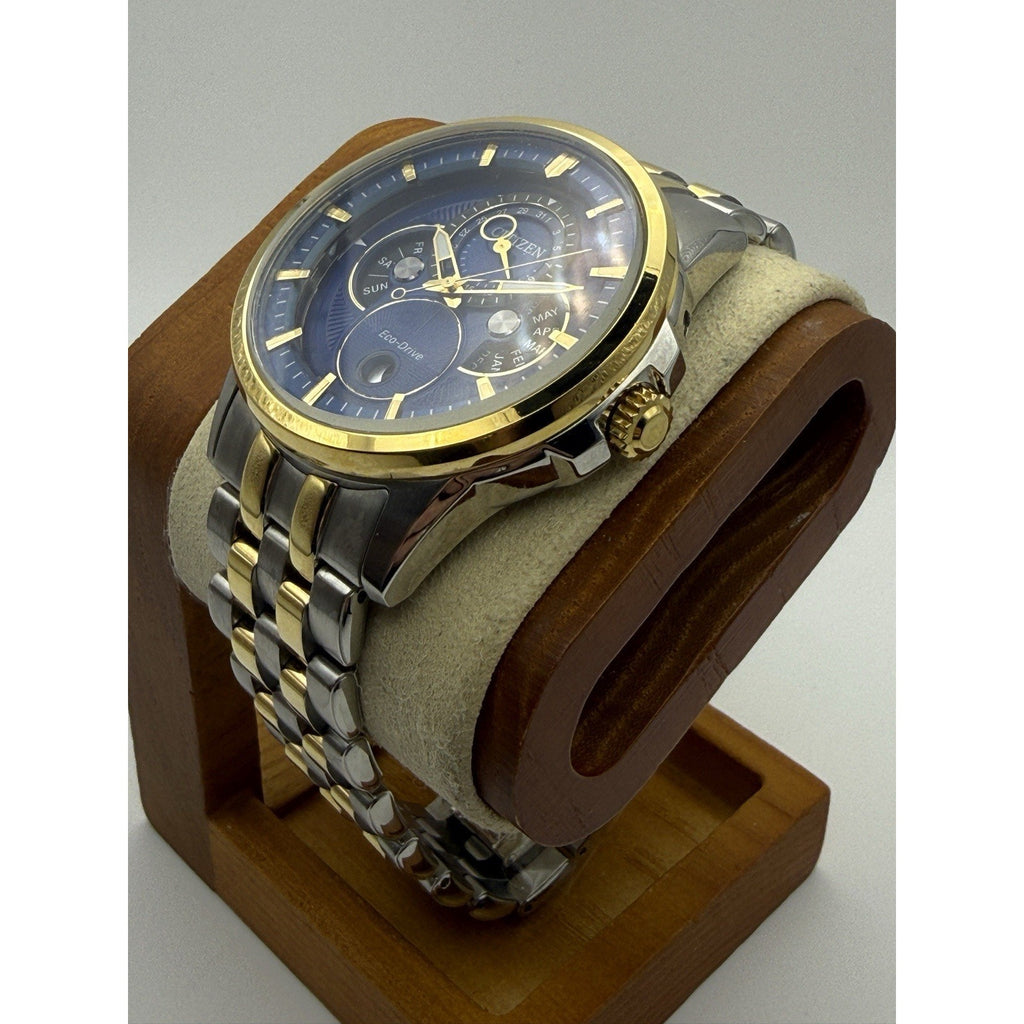 Citizen Men's Two Tone Eco-Drive Watch Blue Moonphase Calendar BU0054-52L Solar