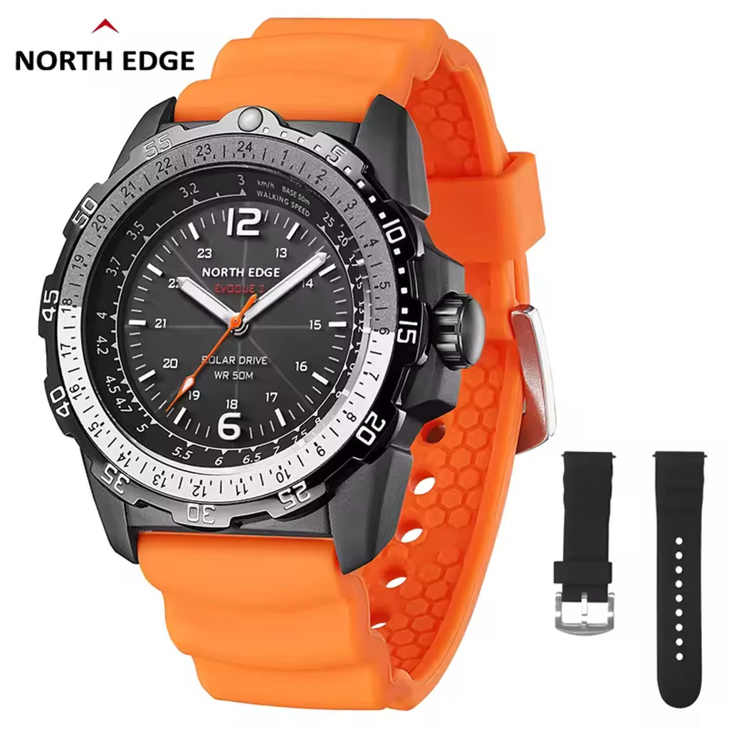 North Edge Evoque 2 Solar Powered Watch - Brand New In Box - Orange & Black Band