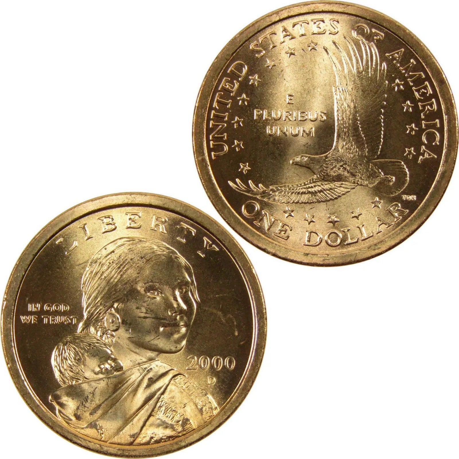 2000 D Sacagawea Native American $1 Dollar Coin - Near Uncirculated AU Condition