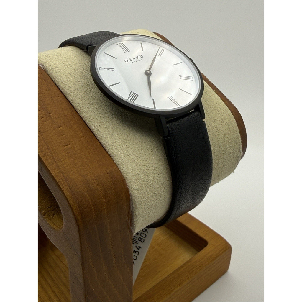Obaku Denmark Folie Ebony Men's Watch White Dial Black Leather Sapphire V283 NWT