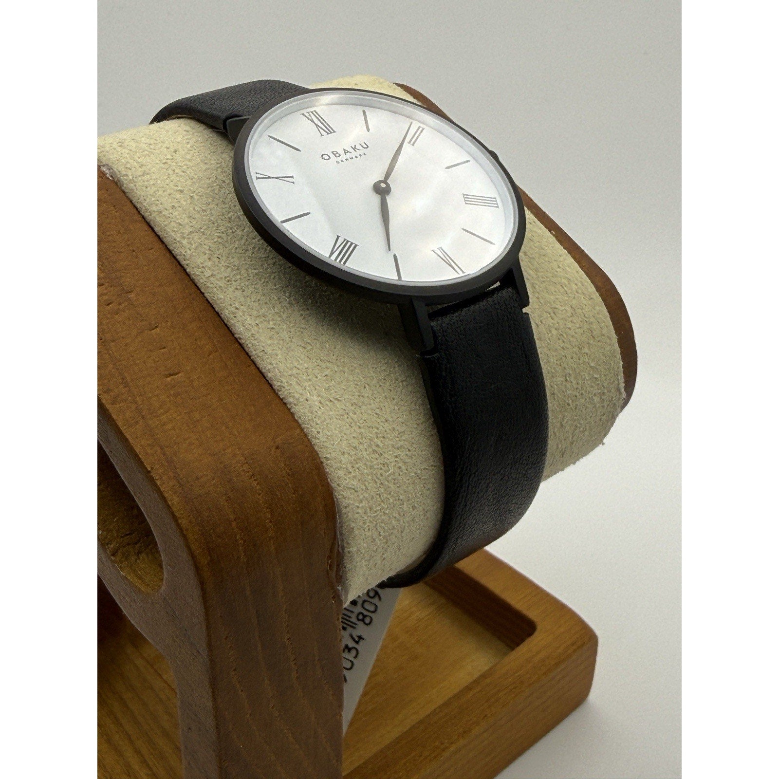 Obaku Denmark Folie Ebony Men's Watch White Dial Black Leather Sapphire V283 NWT