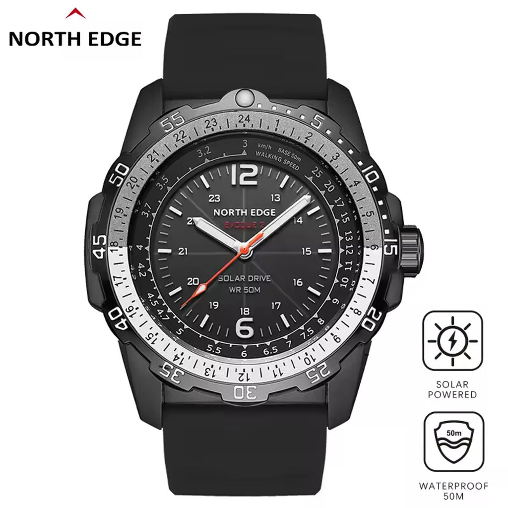 North Edge Evoque 2 Solar Powered Watch - Brand New In Box - Orange & Black Band