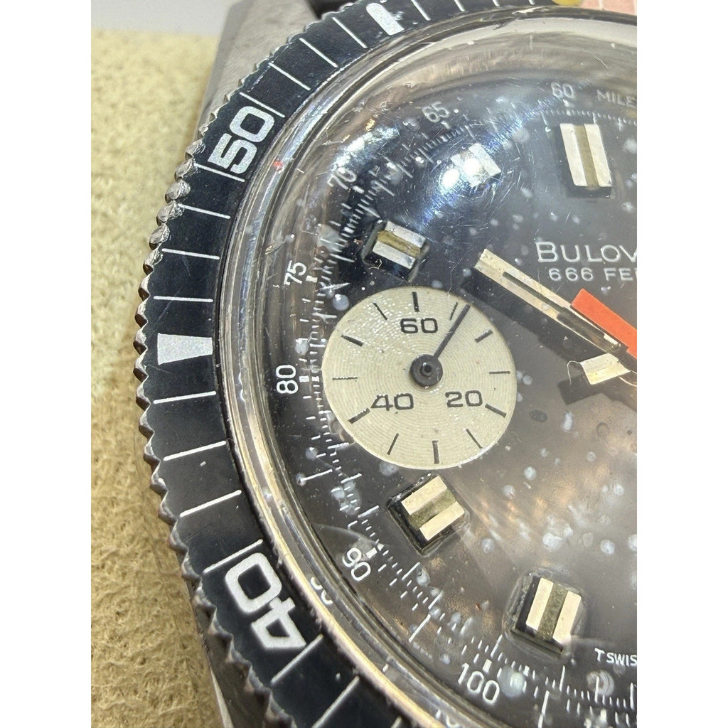 Vintage 1972 Bulova Deep Sea Chronograph B 666 Devil Diver Valjoux 7733 Patina N
