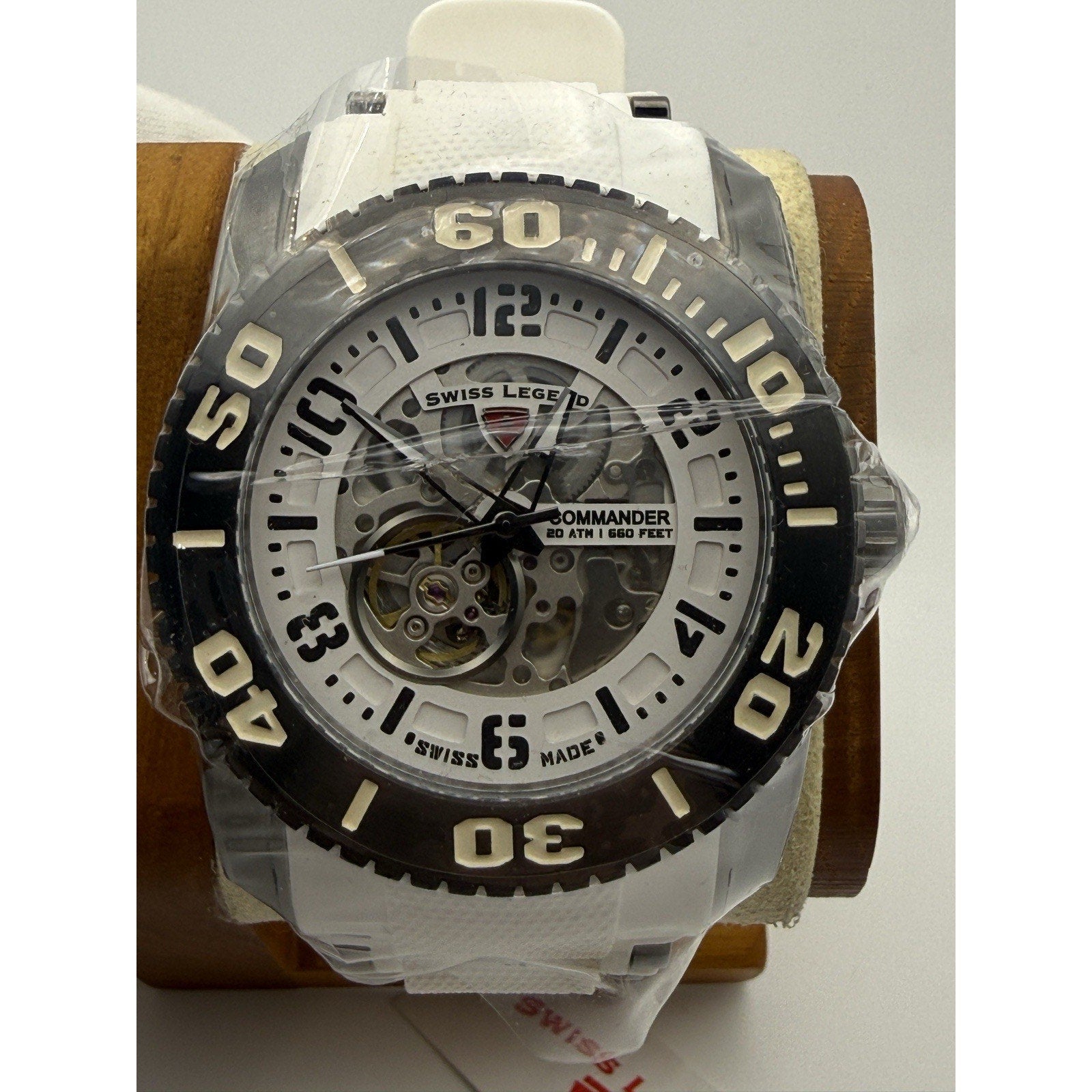 NOS Swiss Legend Commander Skeleton Automatic White SL-10068A-GM-02 50mm NEW