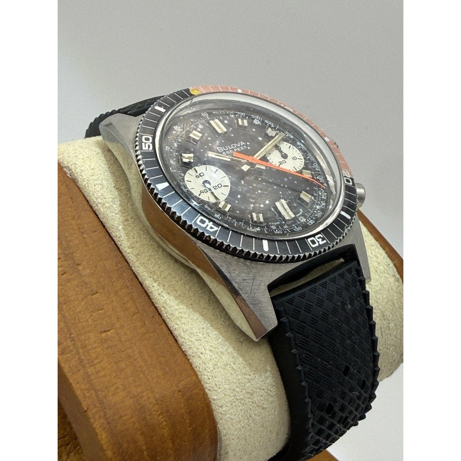Vintage 1972 Bulova Deep Sea Chronograph B 666 Devil Diver Valjoux 7733 Patina N