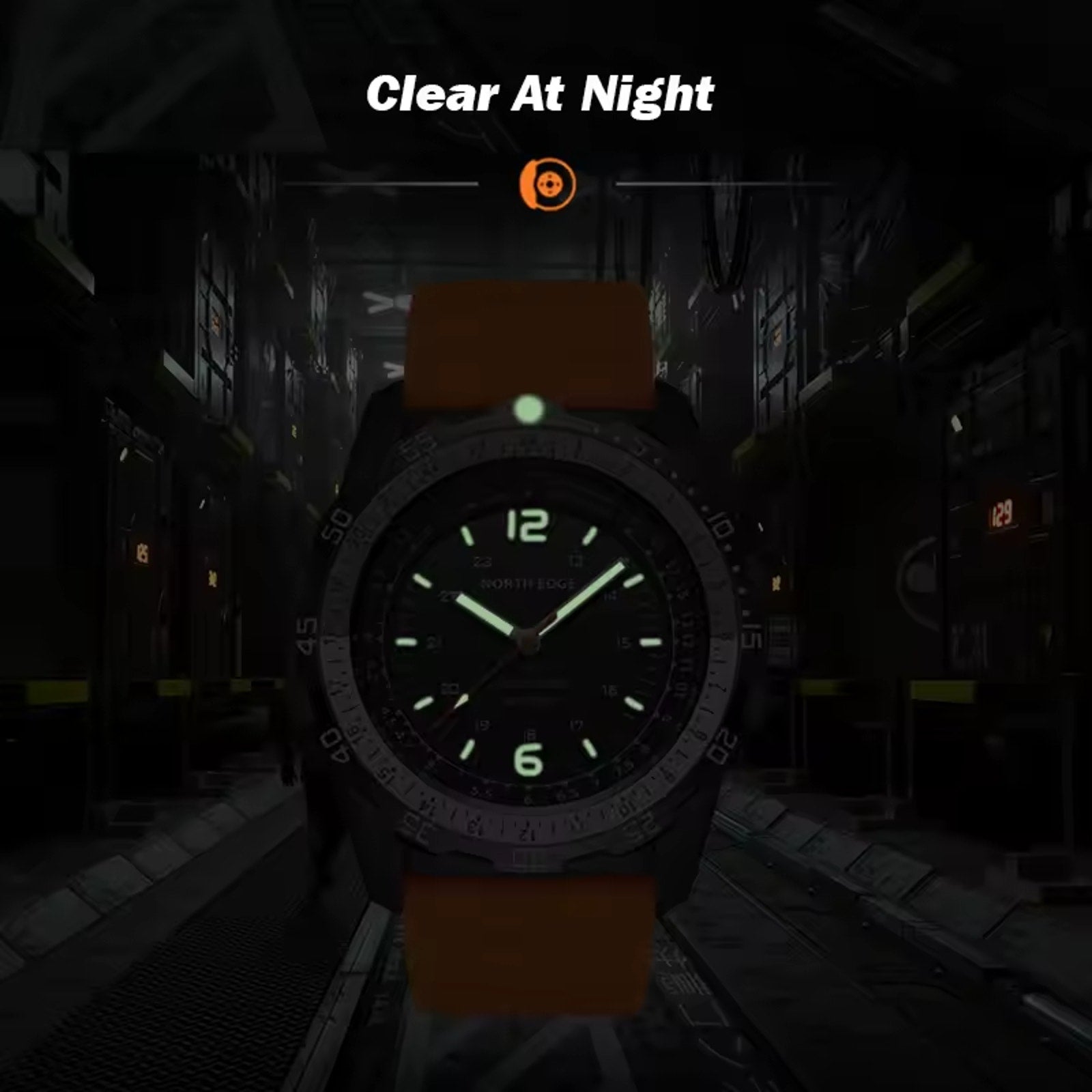 North Edge Evoque 2 Solar Powered Watch - Brand New In Box - Orange & Black Band