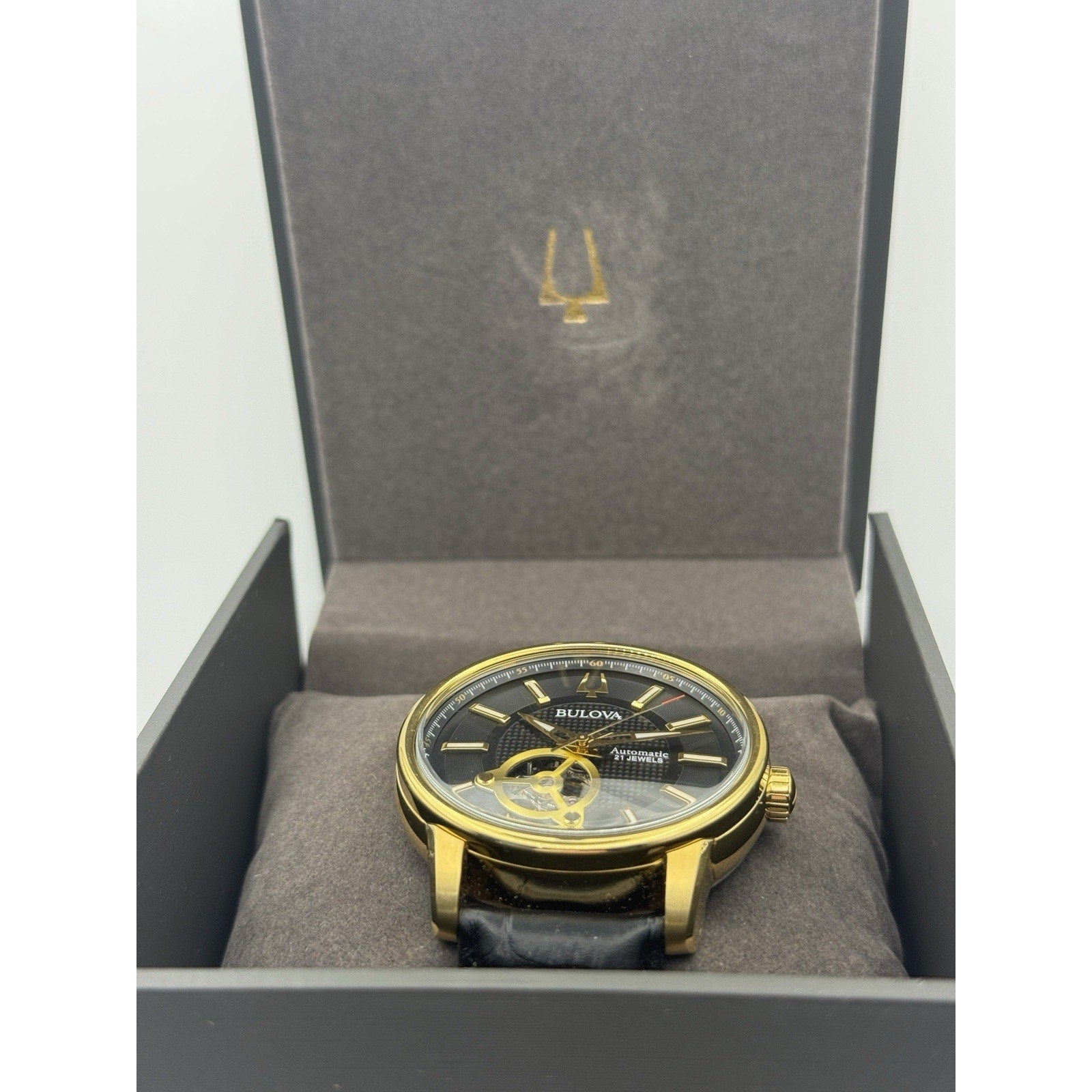 Bulova 97A166 Classic Automatic Gold Tone Open Heart Men's Watch - Box Included