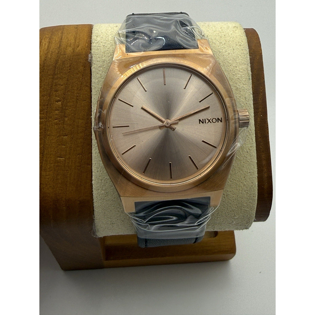 Nixon Time Teller Watch Rose Gold Black Leather NEW A045 1932 37mm Unisex 100m