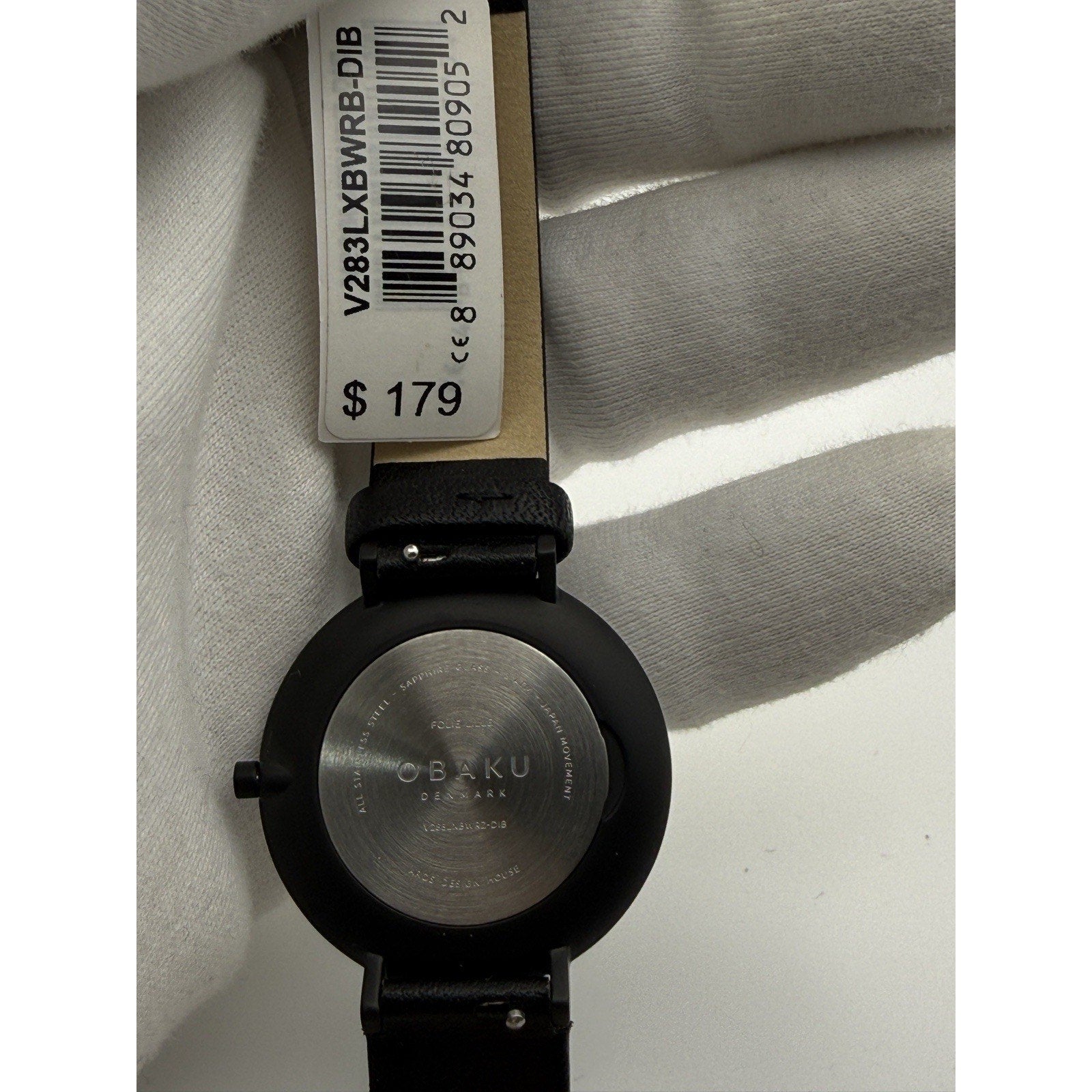 Obaku Denmark Folie Ebony Men's Watch White Dial Black Leather Sapphire V283 NWT