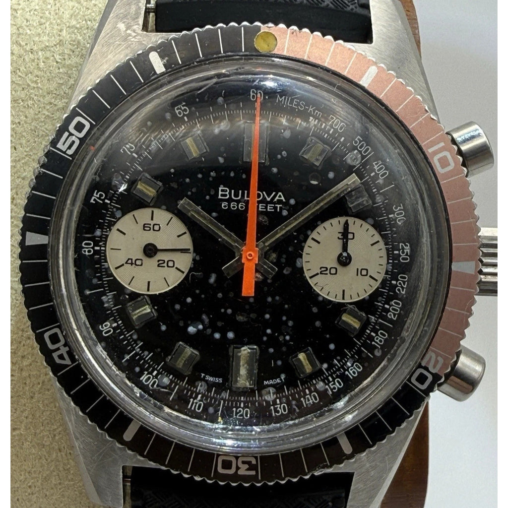 Vintage 1972 Bulova Deep Sea Chronograph B 666 Devil Diver Valjoux 7733 Patina N